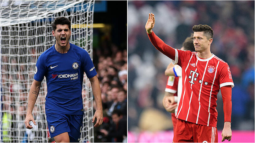 Könnte der Nachfolger von Robert Lewandowski (r.) werden: Álvaro Morata.