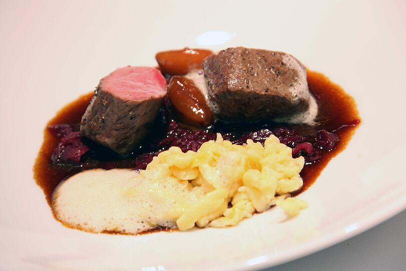 ...karamellisierten Maroni und Topfenspätzle.