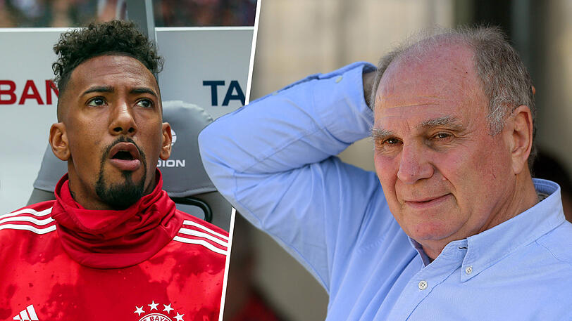 Meinungsverschiedenheit: Jérôme Boateng (li.) und Uli Hoeneß beim FC Bayern.