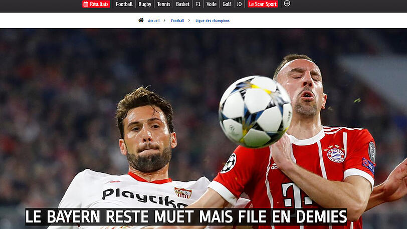 Bei den französischen Medien steht Franck Ribéry im Blickpunkt. Le Figaro schreibt: "Bayern bleibt blass, aber zieht ins Halbfinale ein"