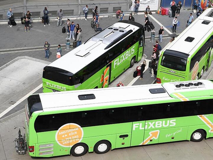 Busse des Unternehmens Flixbus stehen an einem Busbahnhof. Foto: Arne Dedert/dpa/Archivbild