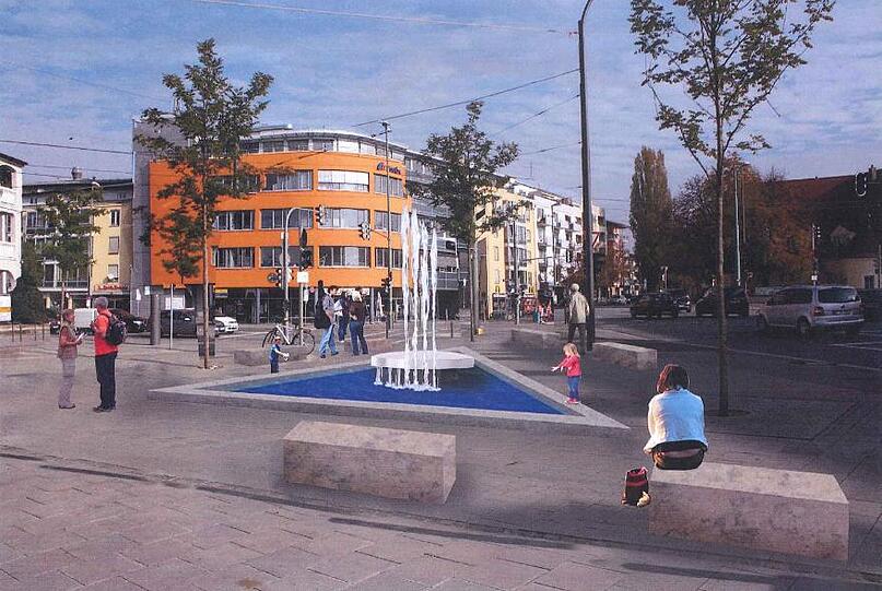 So soll der Brunnen am Moosacher Stachus noch diese Woche ausschauen.