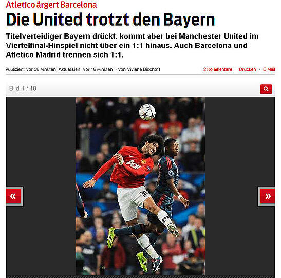 Blick.ch aus der Schweiz: Die United trotzt den Bayern
