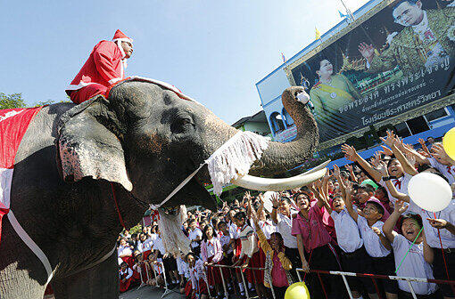 Törööö! In Thailand reitet ein Weihnachtsmann auf einem Elephant.