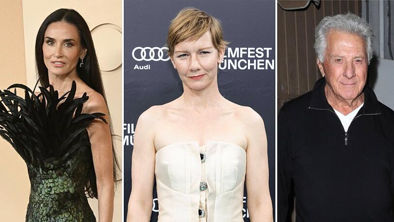Demi Moore (l.) sitzt in diesem Jahr in der Jury, Sandra H&uuml;ller ist dank des Films "Vaterland" im Wettbewerb um die Goldene Palme vertreten und Altstar Dustin Hoffman wirkt au&szlig;er Konkurrenz mit.