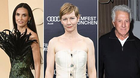 Demi Moore (l.) sitzt in diesem Jahr in der Jury, Sandra H&uuml;ller ist dank des Films "Vaterland" im Wettbewerb um die Goldene Palme vertreten und Altstar Dustin Hoffman wirkt au&szlig;er Konkurrenz mit.