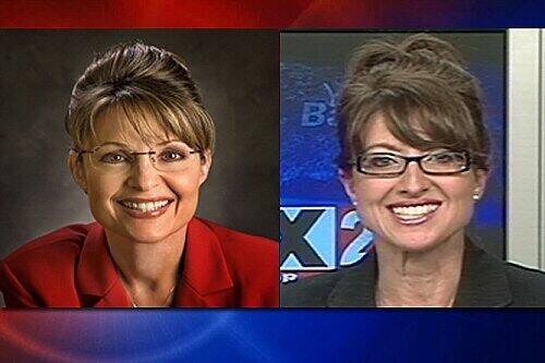 Frauen, die Sarah Palin ähnlich sehen, gibt es viele: Links das Original Sarah Palin, rechts  TV-Moderatorin Cindy Michaels