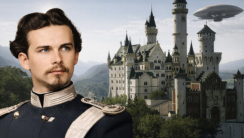 So h&auml;tte Schloss Neuschwanstein nach Kinis Visionen aussehen k&ouml;nnen. Er tr&auml;umte wohl auch vom &Uuml;berflug seiner Schl&ouml;sser mit einem lenkbaren Luftschiff.