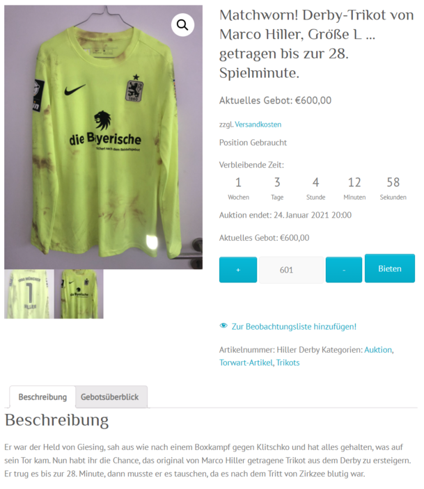Besonderes Sammlerstück: Das Originaltrikot von Marco Hiller aus dem Derby stand knapp zwei Wochen zur Auktion. Besonderes Sammlerstück: Das Originaltrikot von Marco Hiller aus dem Derby stand knapp zwei Wochen zur Auktion.