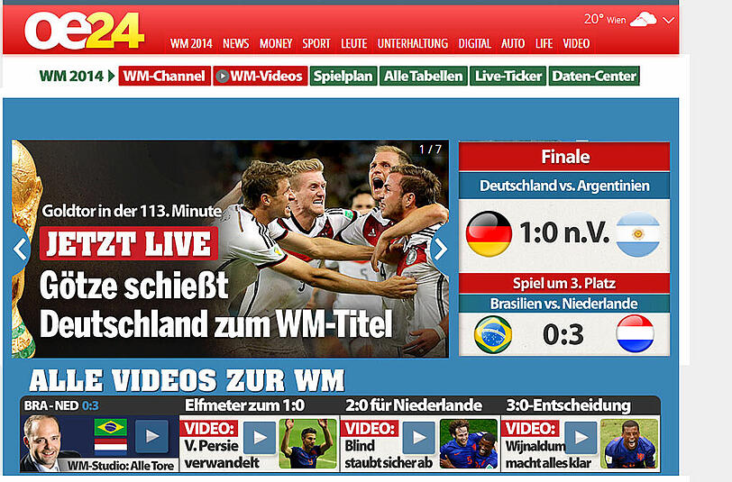 "Götze schießt Deutschland zum WM-Titel", schreibt Oe24.at