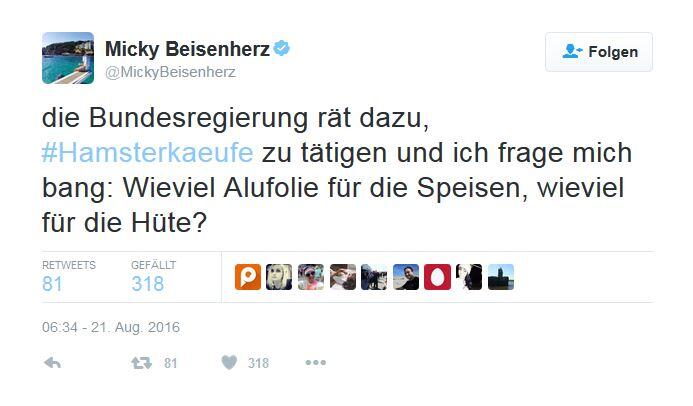 So amüsieren sich Twitter-User über die Hamsterkäufe im Konzept zur Zivilverteidigung.