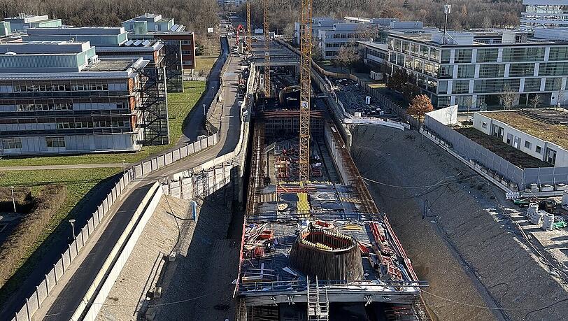 Baustelle der U6-Trasse zur neuen Endstation Martinsried.