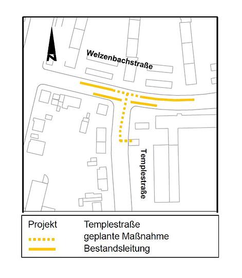 An der Kreuzung zwischen Temple- und Welzenbachstraße wird eine neue Erdgasleitung verlegt.
