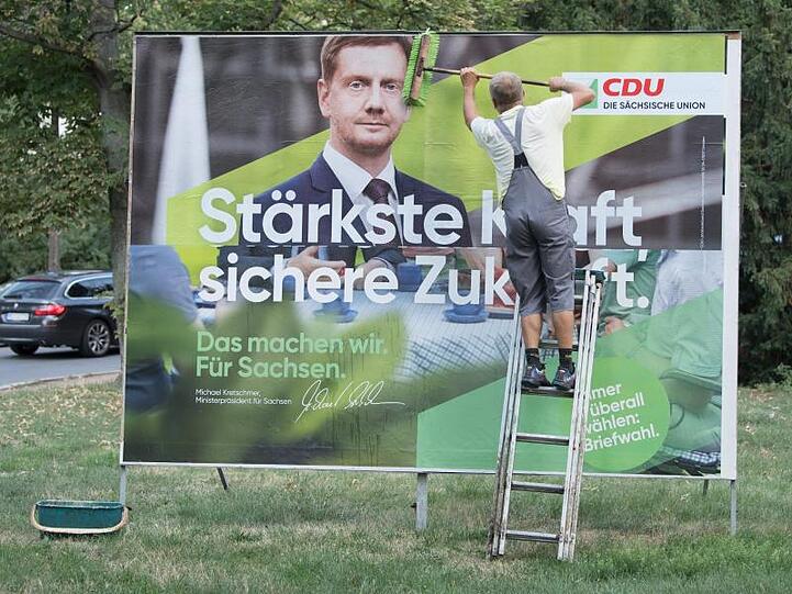 Im Umfrage-Aufwind: CDU-Wahlplakat mit Sachsens Ministerpräsident Michael Kretschmer.