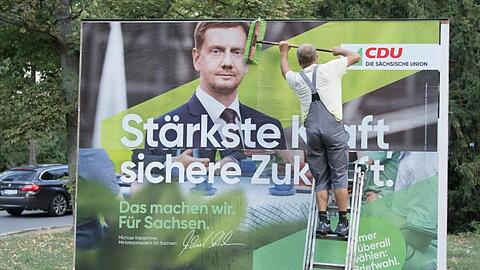 Im Umfrage-Aufwind: CDU-Wahlplakat mit Sachsens Ministerpräsident Michael Kretschmer.