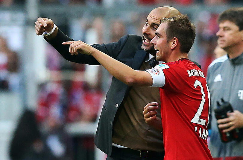 Beim Thema "Manchester City" sind die Beiden wohl nicht einer Meinung: Pep Guardiola und Philipp Lahm.