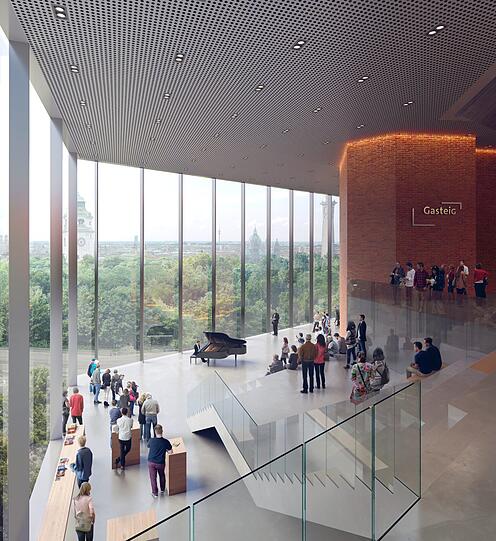 Ein kleines Amphitheater macht Konzerte und Einführungen im Foyer der Philharmonie möglich.