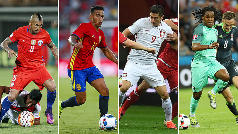 Arturo Vidal ist mit Chile unterwegs, Spaniens Thiago in Gedanken bei seiner Frau, der Pole Lewandowski trifft auf Montenegro und Renato Sanches sammelt Spielpraxis mit Portugal.