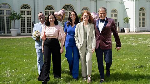 Marco Fu&szlig;, Amelie Borges, Madeleine Bolz, Marie Mika und Froonck (v.l.) treten in "Duell der Hochzeitsprofis" gegeneinander an.