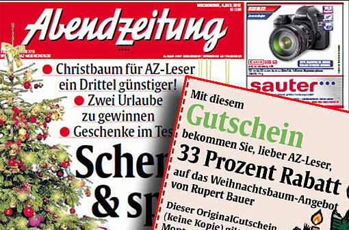 Diesen Coupon finden Sie am Montag in der AZ. Ausschneiden und Christbaum billiger kaufen!