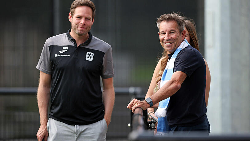 Ambitioniertes Ziel, aber der Oberlöwe glaubt daran: Gernot Mang (r., mit Sportgeschäftsführer Christian Werner) will das Grünwalder Stadion auf 25.000 Plätze ausbauen lassen.