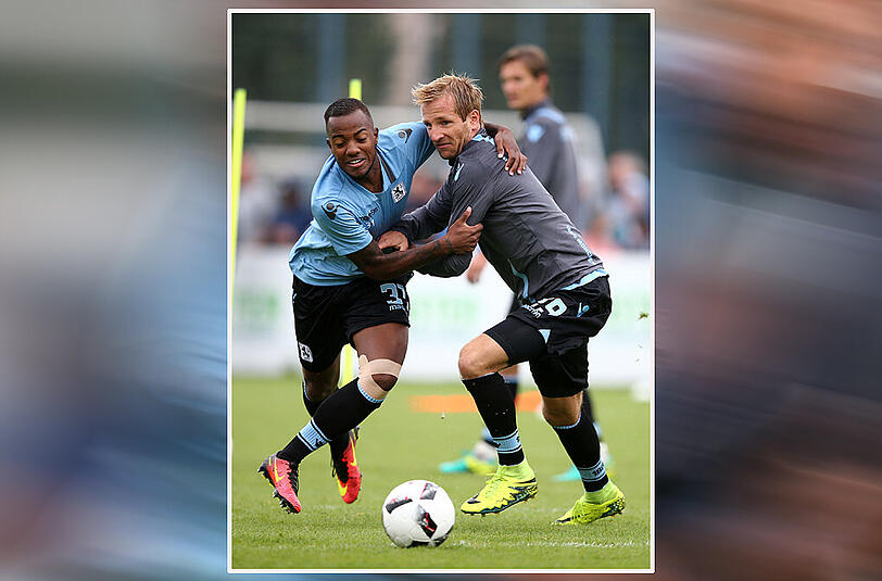 Neuer Kampfgeist: Neuzugang Aigner (r.), hier gegen Andrade, beim Training.