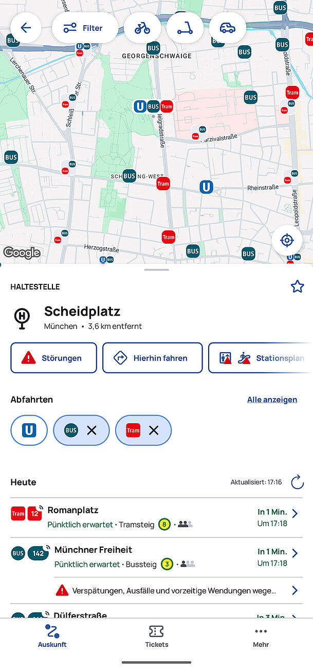 Ist die Live-Position verfügbar, erscheint ein Signal-Symbol in der rechten oberen Ecke der Liniennummer. Ist die Live-Position verfügbar, erscheint ein Signal-Symbol in der rechten oberen Ecke der Liniennummer.