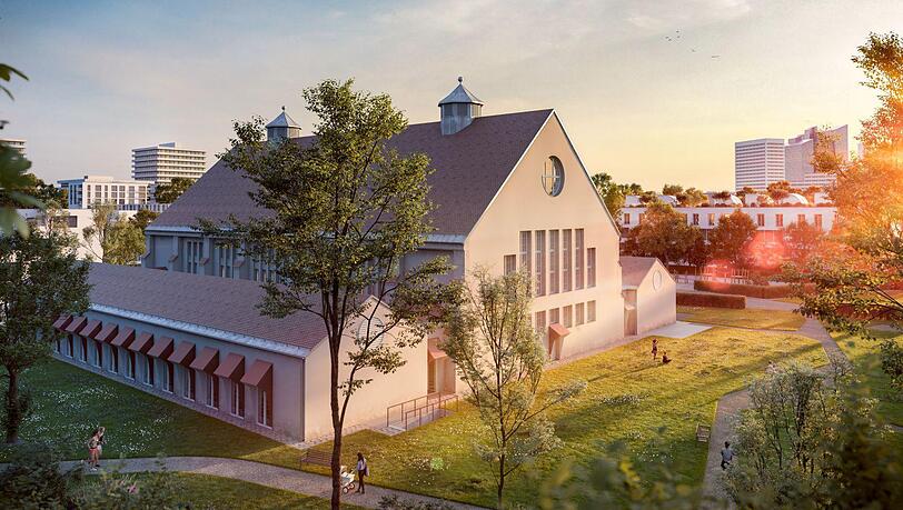 Eine Visualisierung vom "Maschinenhaus" nahe dem Schwabinger Krankenhaus: Die Sanierung schreitet voran. Am 13. Mai wird hier Richtfest gefeiert.