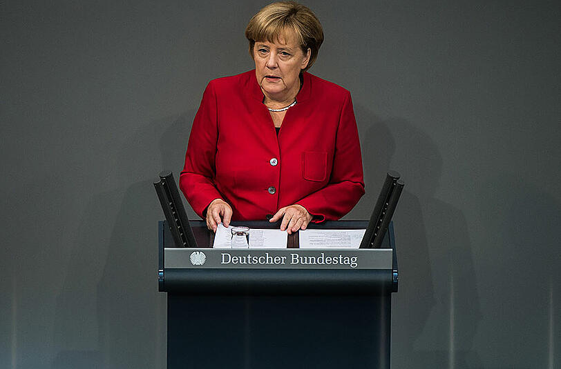 Bundeskanzlerin Angela Merkel (CDU) bei der Generaldebatte im Bundestag.