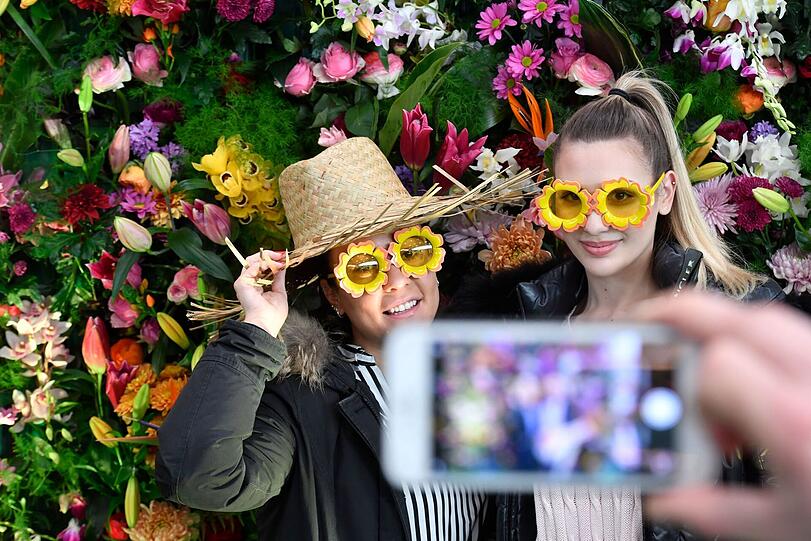 Ein Highlight der Garten München ist der Selfie Spot. Dort können sich die Besucher vor einer Wand mit rund 1.000 verschiedenen Blüten fotografieren.