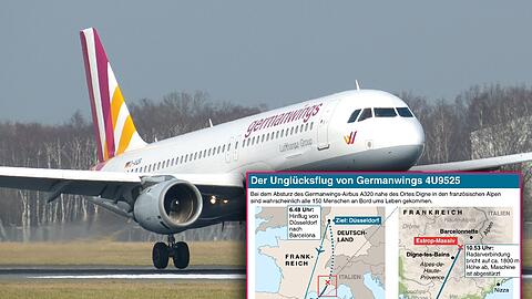 Auf dem Weg von Barcelona nach Düsseldorf ist eine Germanwings-Maschine in den französischen Alpen abgestürzt. Die Grafik zeigt die Flugroute und Absturzstelle des Airbus A320.