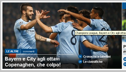 Auf der italienischen Sportseite "Tuttosport" findet man den Einzug der Bayern ins Achtelfinale "nur" unter "die anderen".