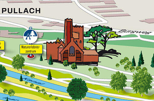 Pullach, Burg Schwaneck: Im Schatten der Burg gibt es ein Naturerlebniszentrum mit Barfuß-Parcours.