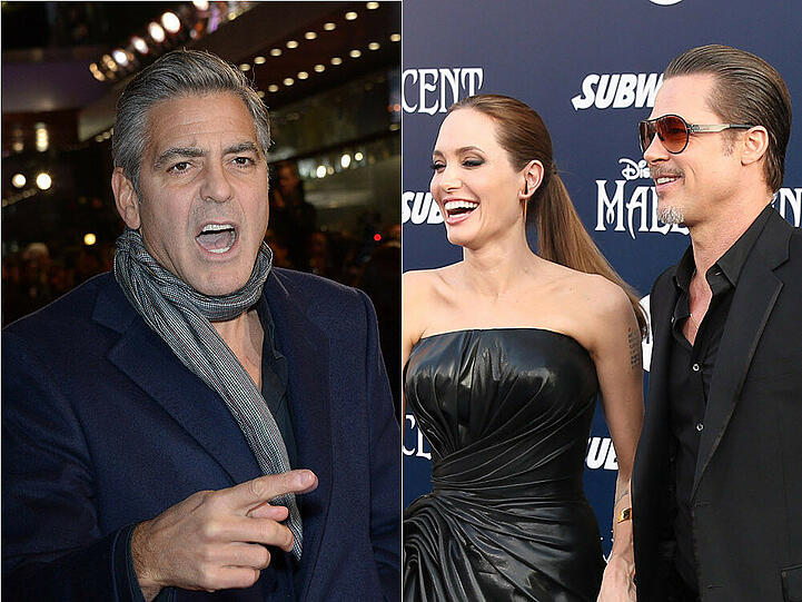 George Clooney freut sich mit Angelina Jolie und Brad Pitt