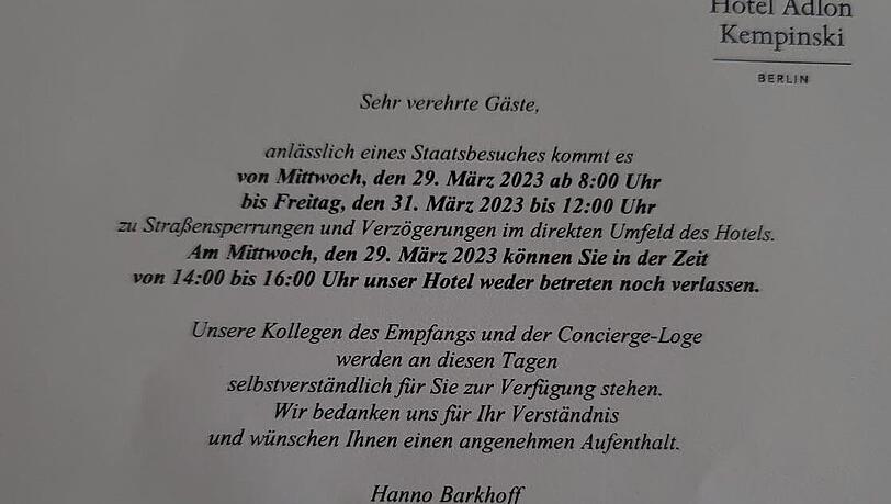 Im Adlon wurde am Mittwoch eine zweistündige Ausgangssperre für alle Hotelgäste angeordnet