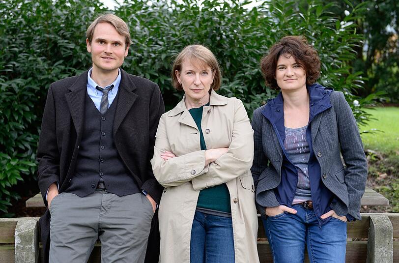 Fabian Hinrichs, Dagmar Menzel und Eli Wasserscheid (v.l.) bei den Dreharbeiten zum Tatort «Der Himmel ist ein Platz auf Erden».