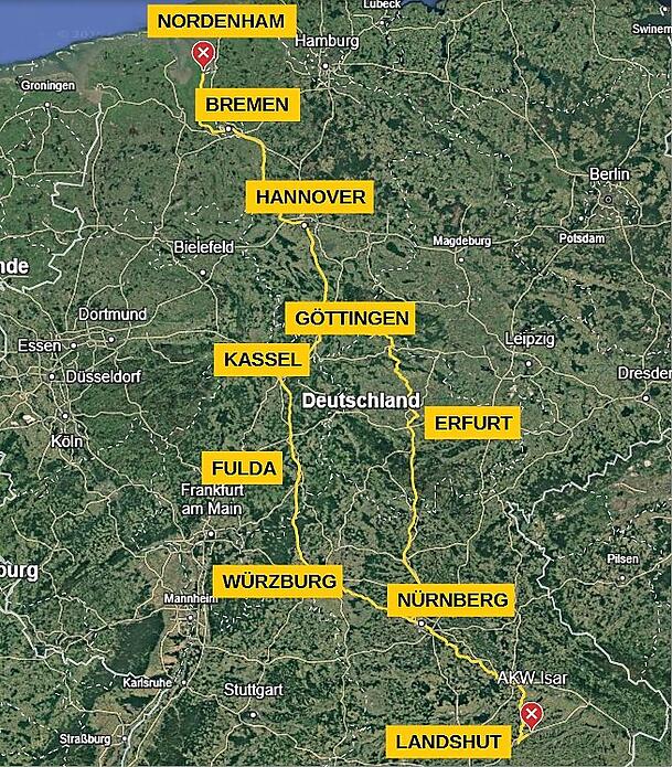 Die mögliche Strecke des Castor-Zugs Die mögliche Strecke des Castor-Zugs