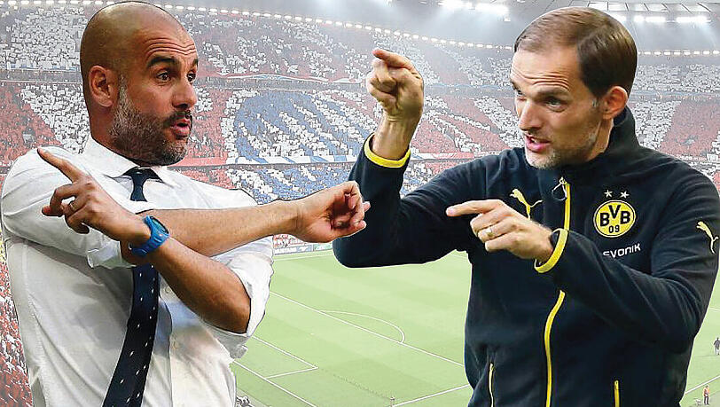 Zwei Visionäre des Fußballplatzes: Bayerns Pep Guardiola (l.) und der Dortmunder Thomas Tuchel. Zwei Visionäre des Fußballplatzes: Bayerns Pep Guardiola (l.) und der Dortmunder Thomas Tuchel.