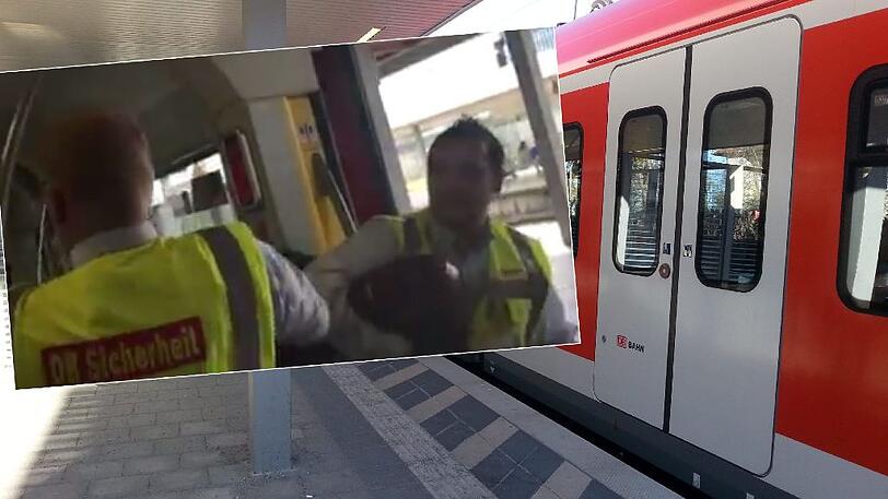 Der Youtube-Screenshot zeigt, wie die beiden Männer den Schwarzfahrer im Würgegriff aus der S-Bahn führen.