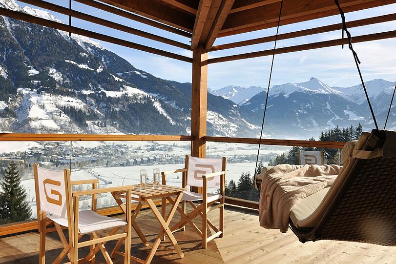 Traumblick in den Schnee: das Natur- und Designhotel DAS.GOLDBERG im Gasteinertal.
