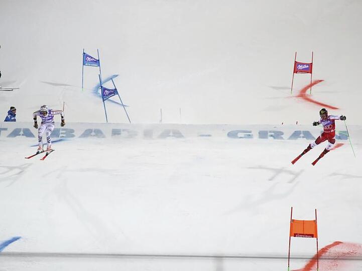 Stefan Luitz (l) und der Österreicher Marcel Hirscher in Aktion.
