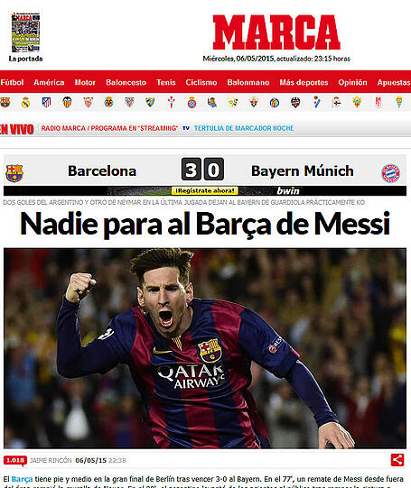 Die spanische "Marca": "Nichts hilft gegen Messis Barca".