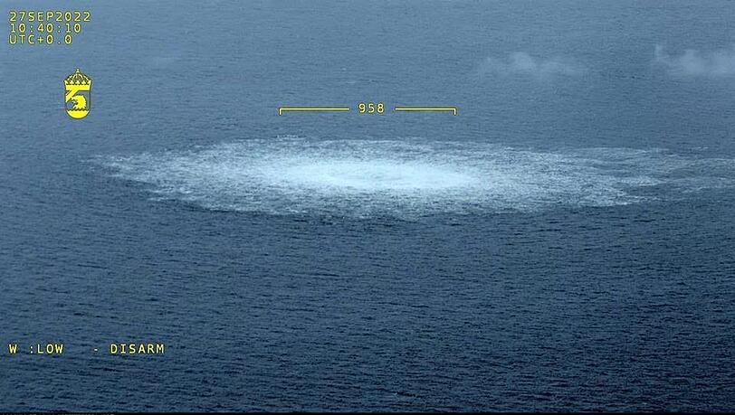 Das Nord Stream 1-Gasleck in der Ostsee, fotografiert aus einem Flugzeug der schwedischen Küstenwache.