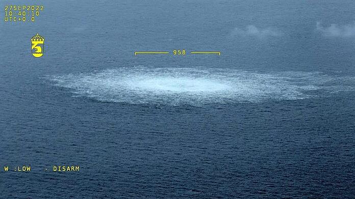 Das Nord Stream 1-Gasleck in der Ostsee, fotografiert aus einem Flugzeug der schwedischen Küstenwache.