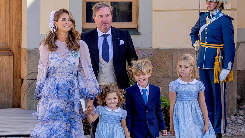 Prinzessin Madeleine mit Christopher O'Neill und den Kindern Adrienne, Nicolas sowie Leonore.