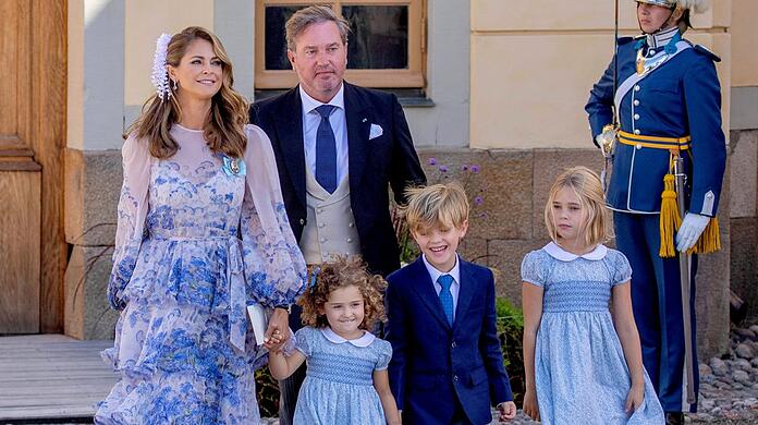 Prinzessin Madeleine mit Christopher O'Neill und den Kindern Adrienne, Nicolas sowie Leonore.