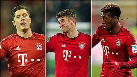 Lewandowski, Müller, Coman (v.l.): Nur drei von insgesamt zehn Bayern-Akteuren, die momentan auf Länderspielreise sind. Die Nationalspieler zum Durchklicken.