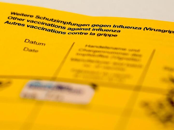 Eine Seite eines Impfausweises mit den Feldern für die Impfung gegen Influenza (Virusgrippe) ist aufgeschlagen.