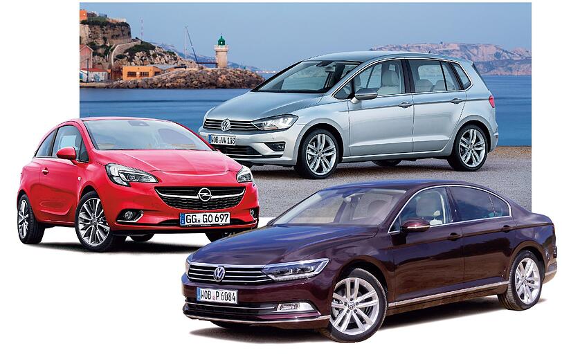 Die Autos der Vernunft (v.l.): Opel Corsa. Golf Sportsvan und VW Passat.