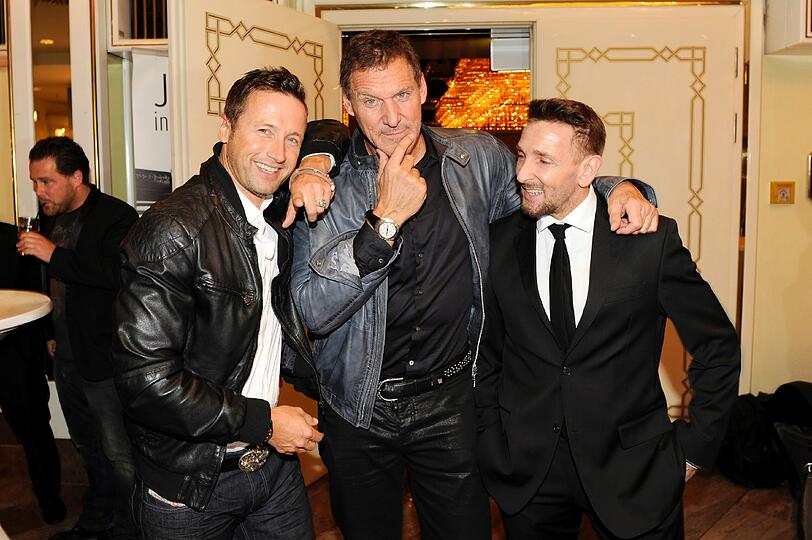 Ein paar Promi-Männer sind auch da (v. l.): Norbert Dobeleit, Ralf Moeller und Mark Keller beim "endless jewelry dinner".